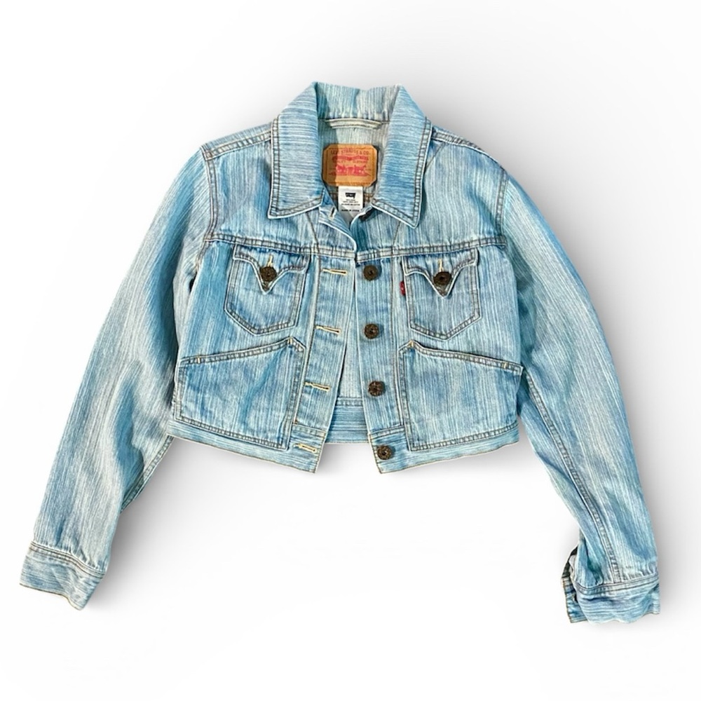 Levi’s Jacket Girl's L Light Blue Wash Cropped Stretch Denim Trucker Jean Jacket